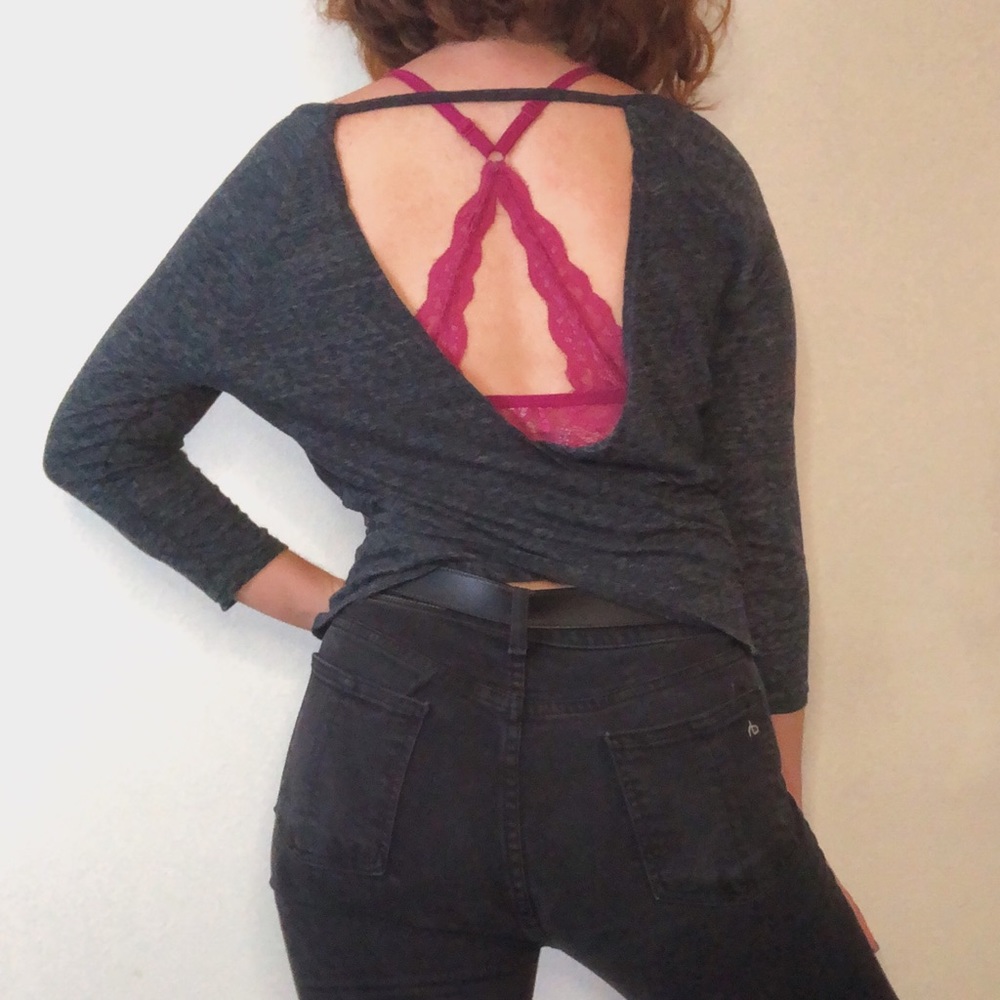 Open Back Grey Quarter Length Top Size Small